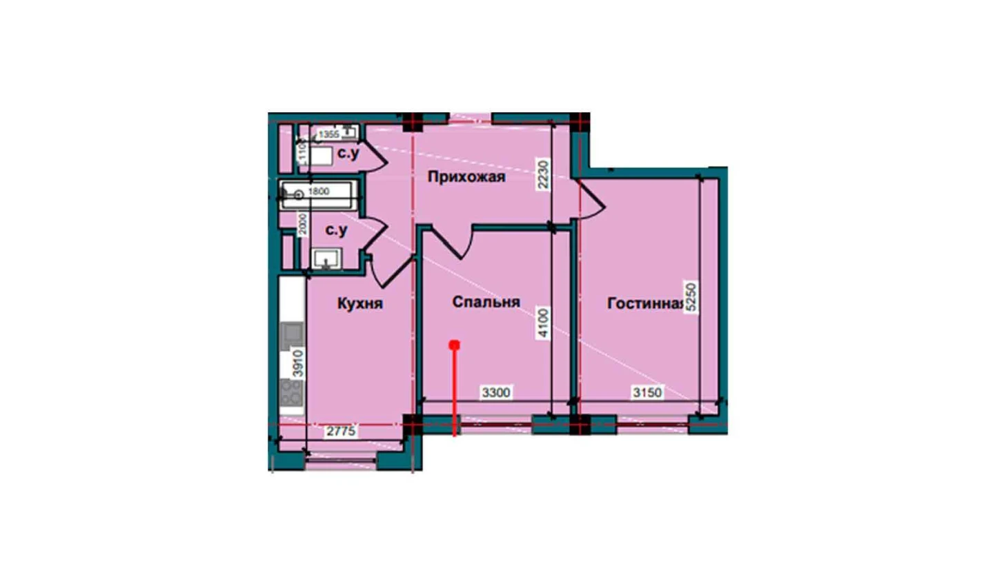 2-комнатная квартира 61 м²  1/1 этаж