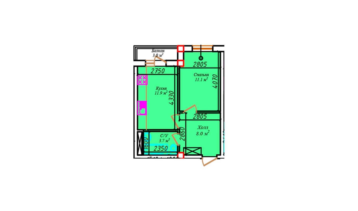 2-комнатная квартира 37.2 м²  2/2 этаж