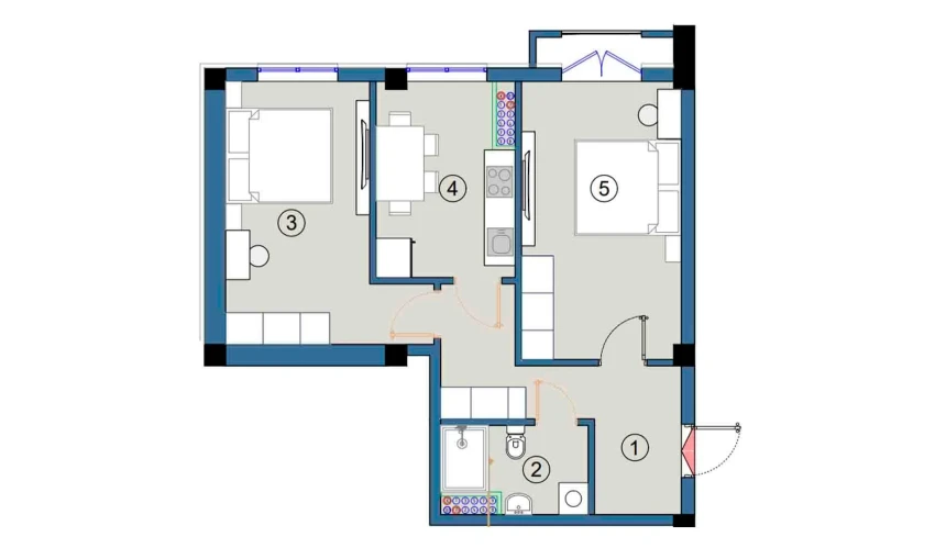 2-комнатная квартира 56.5 м²  8/9 этаж | Жилой комплекс FLORYA RESIDENCE