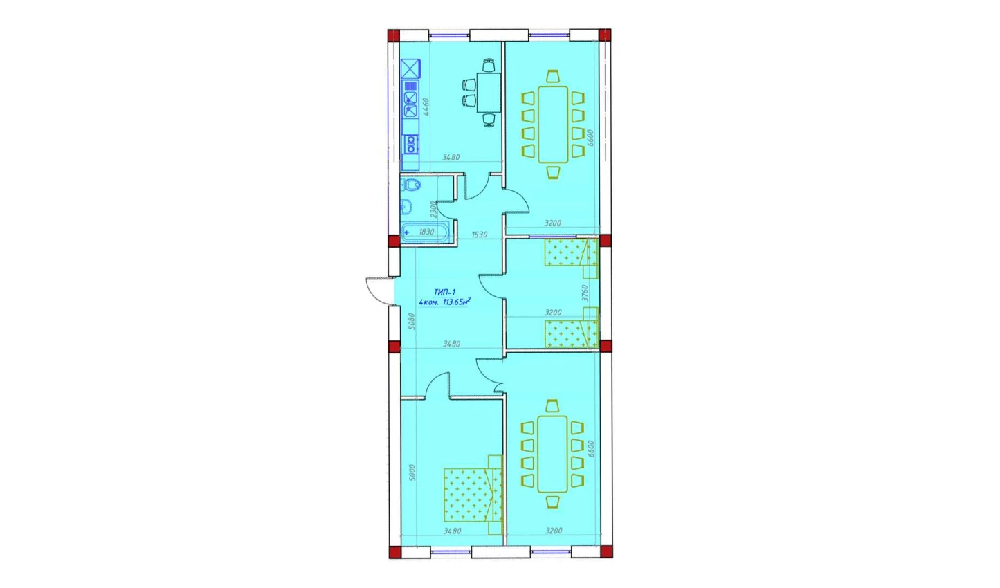 4-комнатная квартира 113.65 м²  4/4 этаж