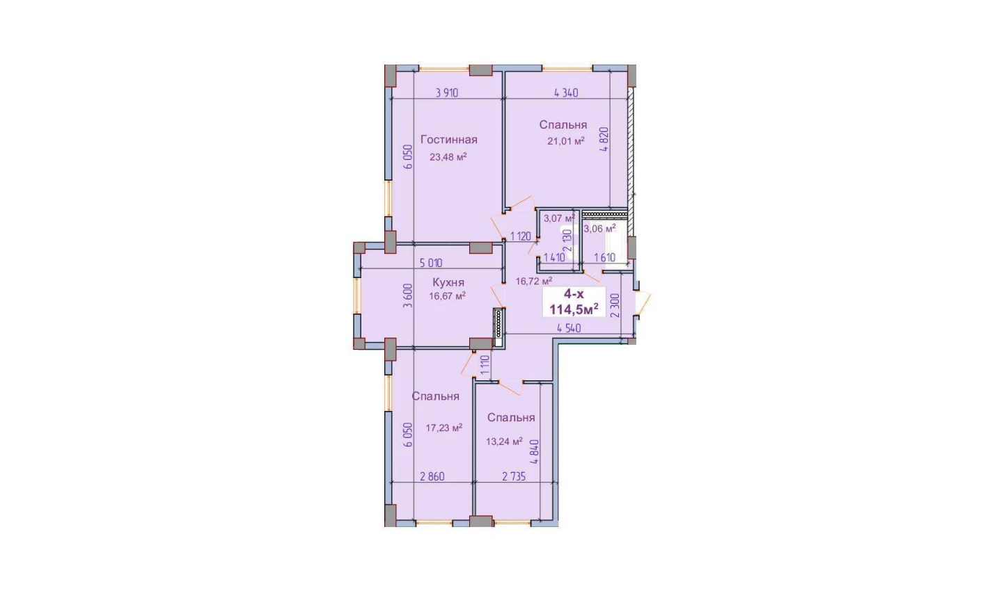 4-комнатная квартира 114.5 м²  1/1 этаж