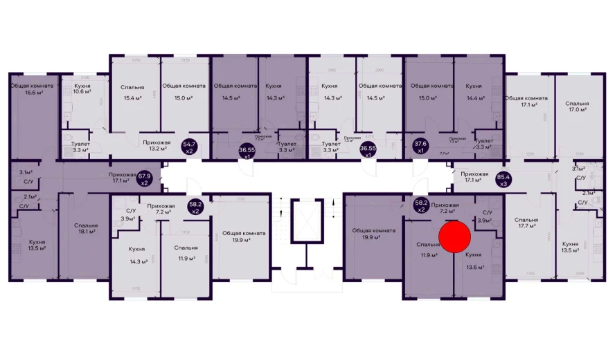 2-комнатная квартира 58.2 м²  1/1 этаж