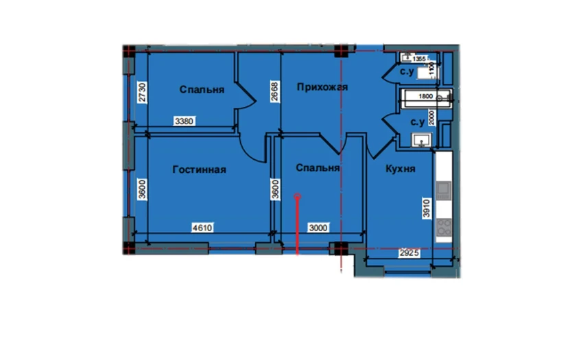 3-xonali xonadon 71.7 m²  1/10 qavat | NUR BARAKA Turar-joy majmuasi