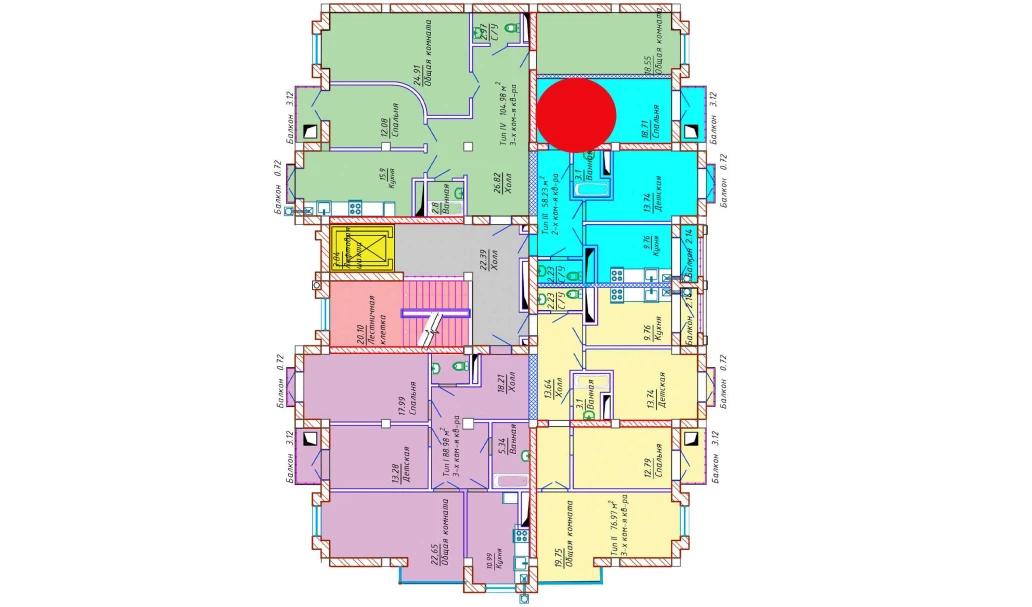 2-комнатная квартира 58.23 м²  6/6 этаж