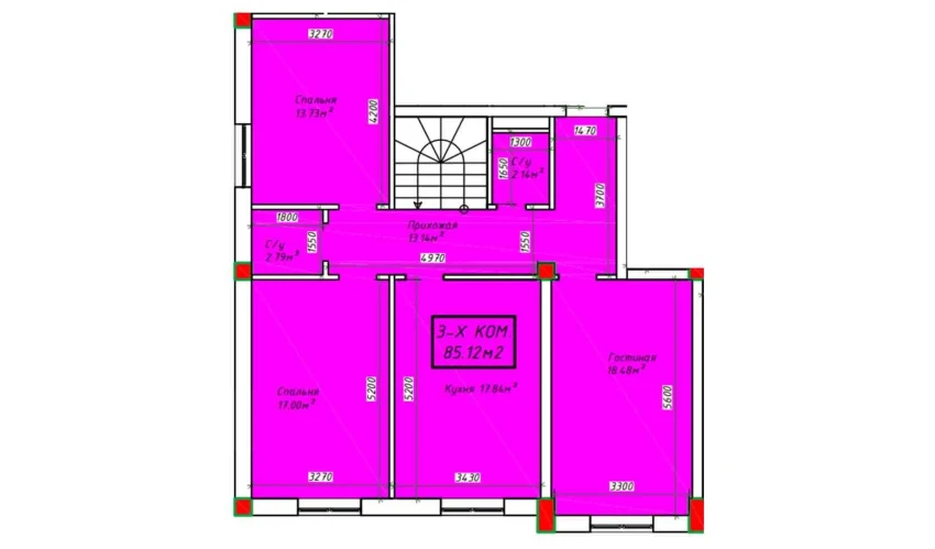 3-xonali xonadon 170.24 m²  1/4 qavat | SABZAVOT CITY Turar-joy majmuasi