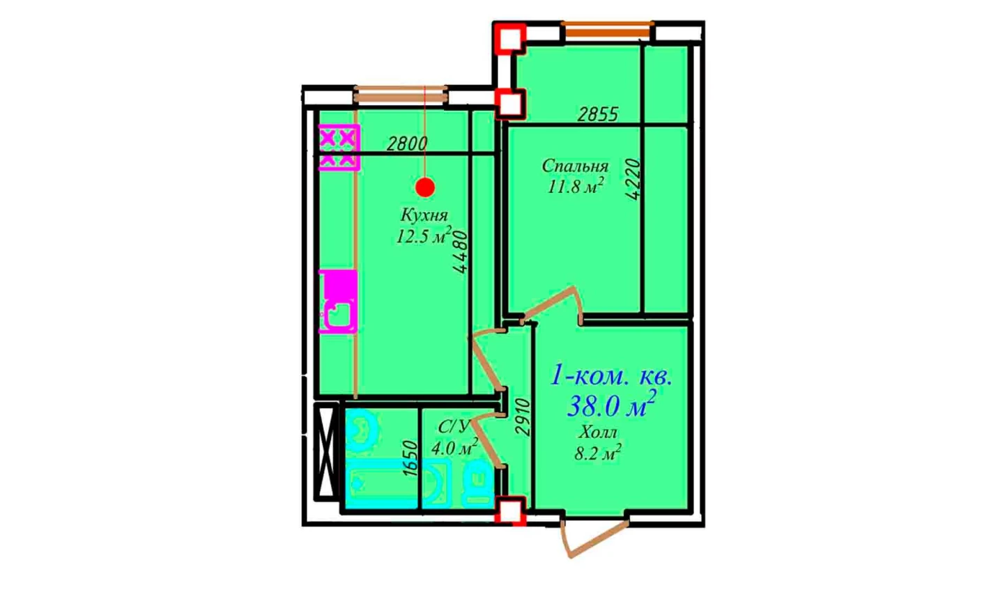 2-комнатная квартира 59.5 м²  1/1 этаж