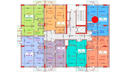 2-комнатная квартира 57.18 м²  8/8 этаж