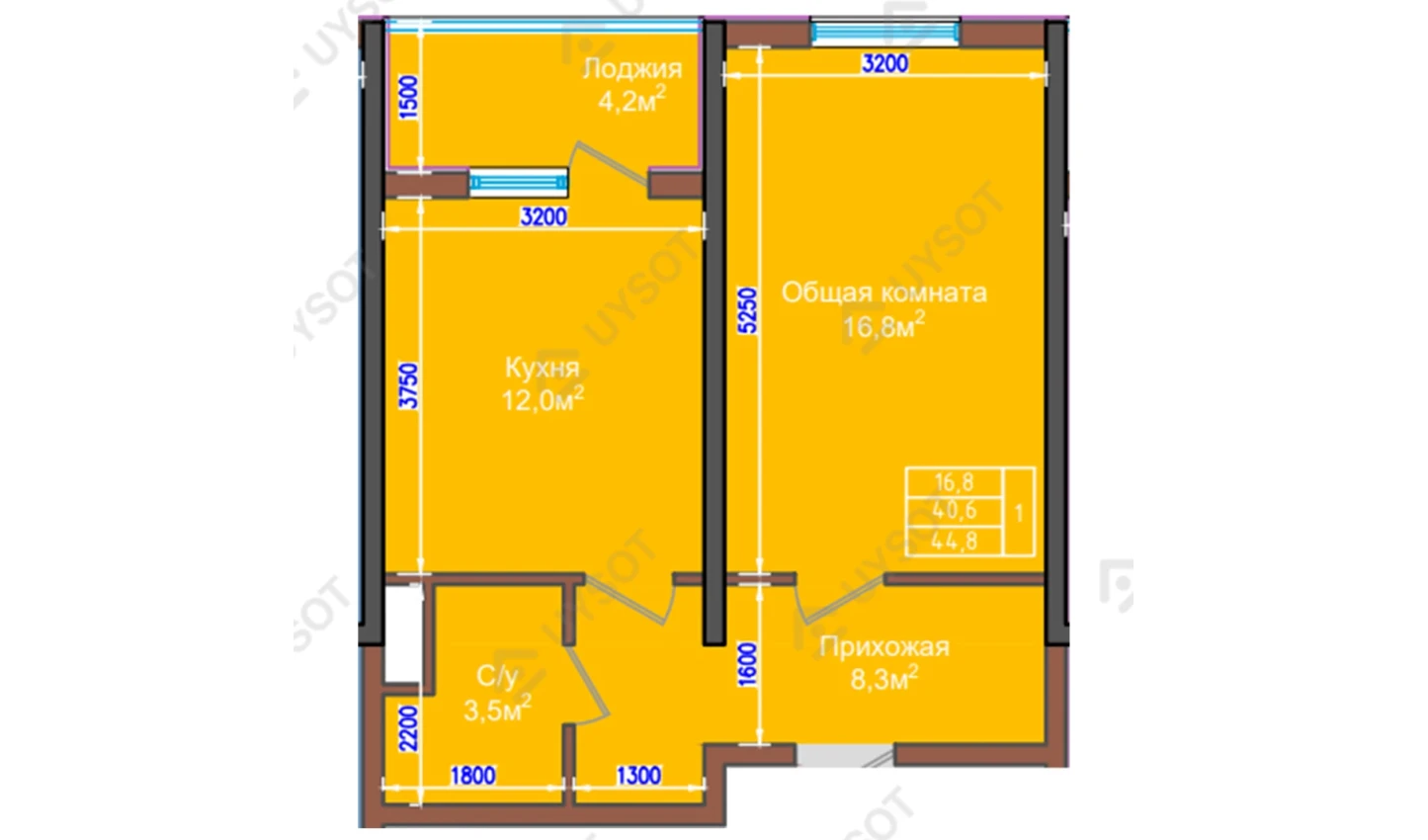 1-комнатная квартира 44.8 м²  2/2 этаж