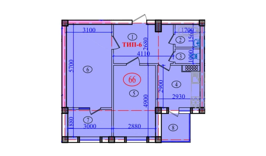 2-комнатная квартира 73.2 м²  5/9 этаж | Жилой комплекс Orzular