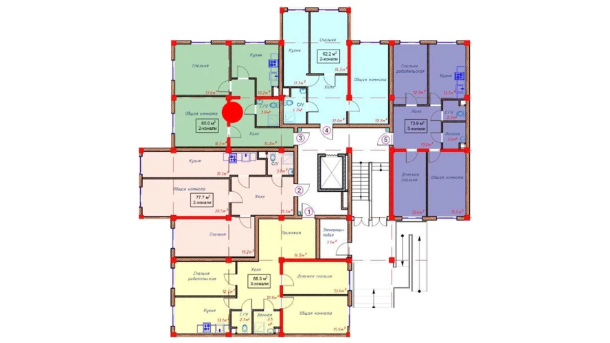 2-комнатная квартира 65 м²  1/1 этаж