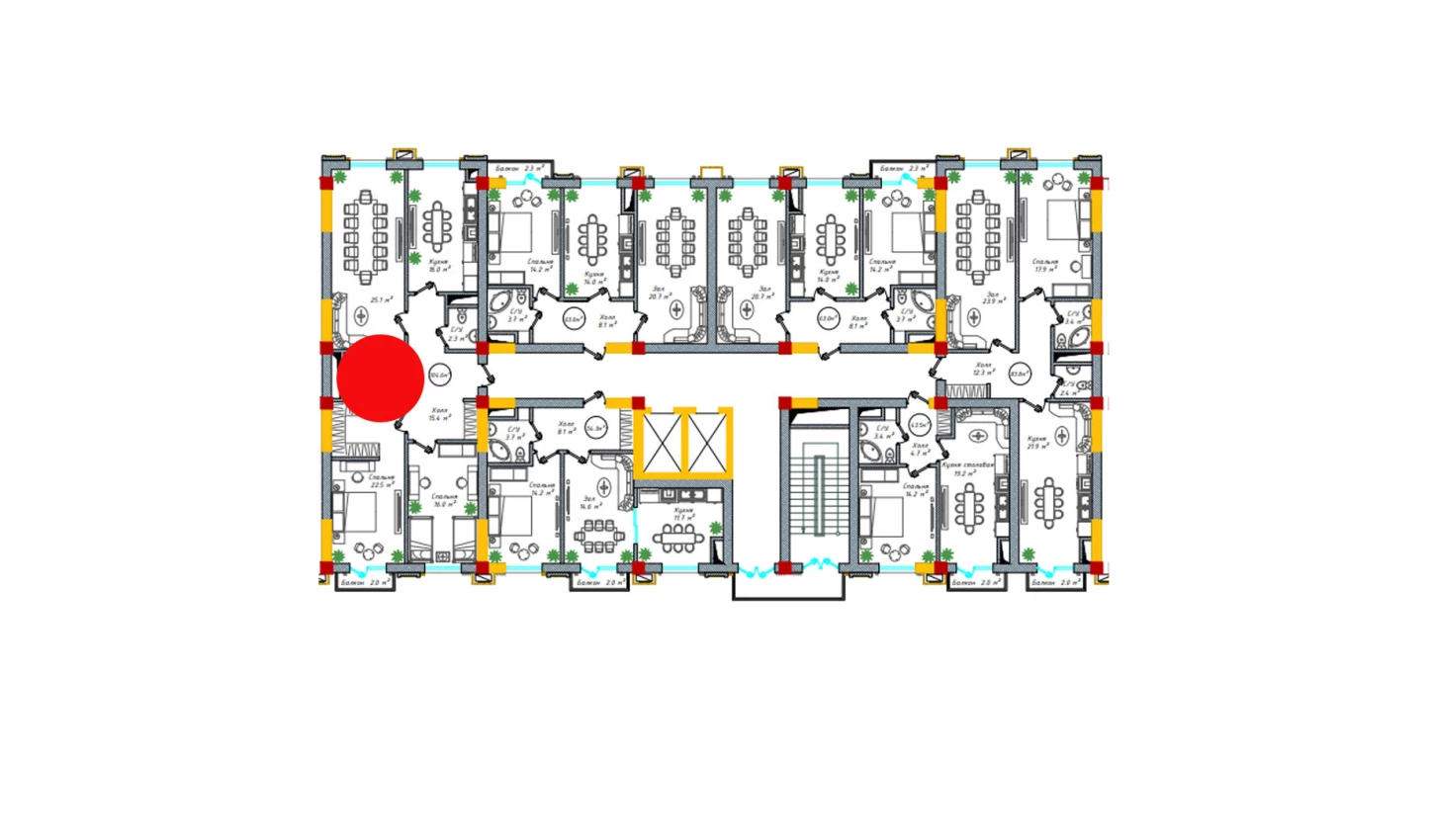 3-комнатная квартира 105 м²  7/7 этаж