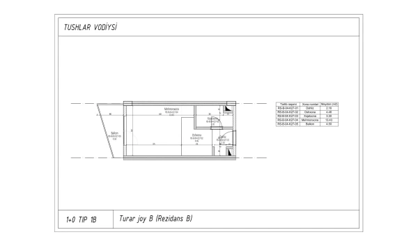 1-xonali xonadon 24.7 m²  3/3 qavat