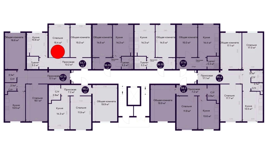 2-комнатная квартира 54.7 м²  1/1 этаж