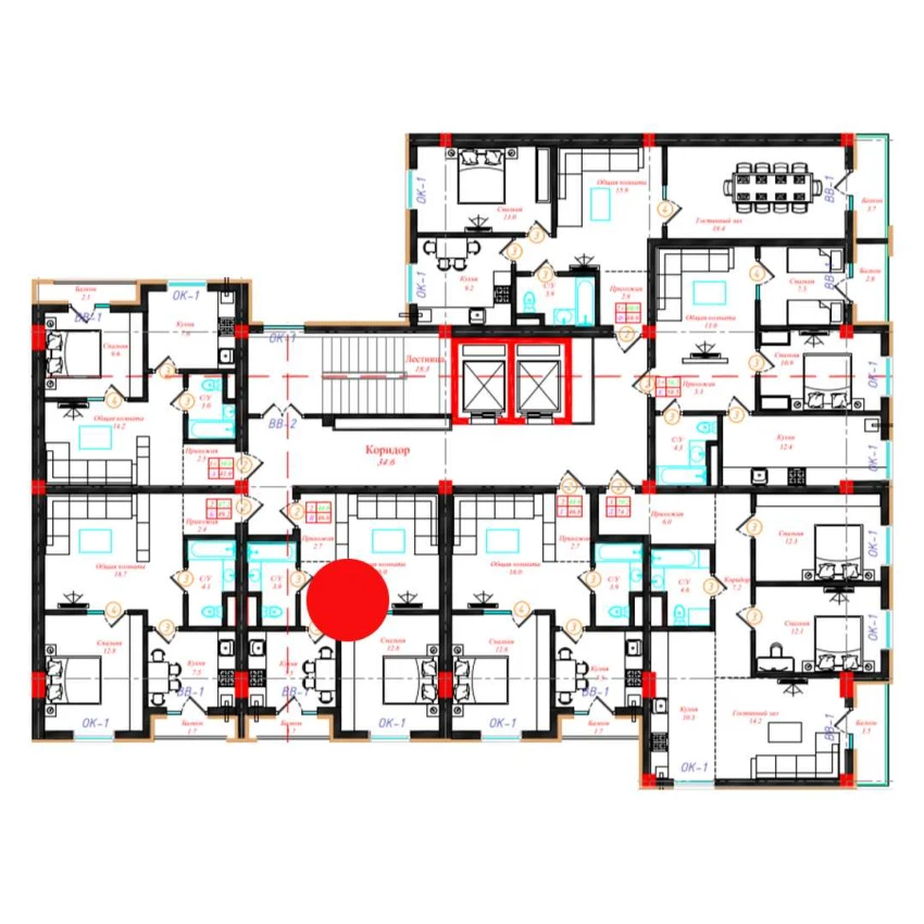 2-xonali xonadon 46.6 m²  4/10 qavat | CHINARA PARK Turar-joy majmuasi