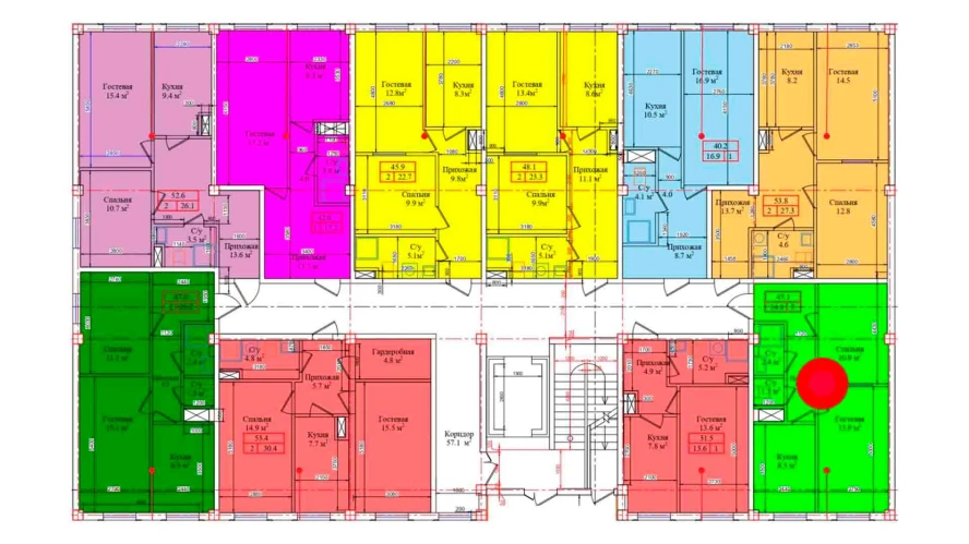 2-комнатная квартира 45.1 м²  1/1 этаж