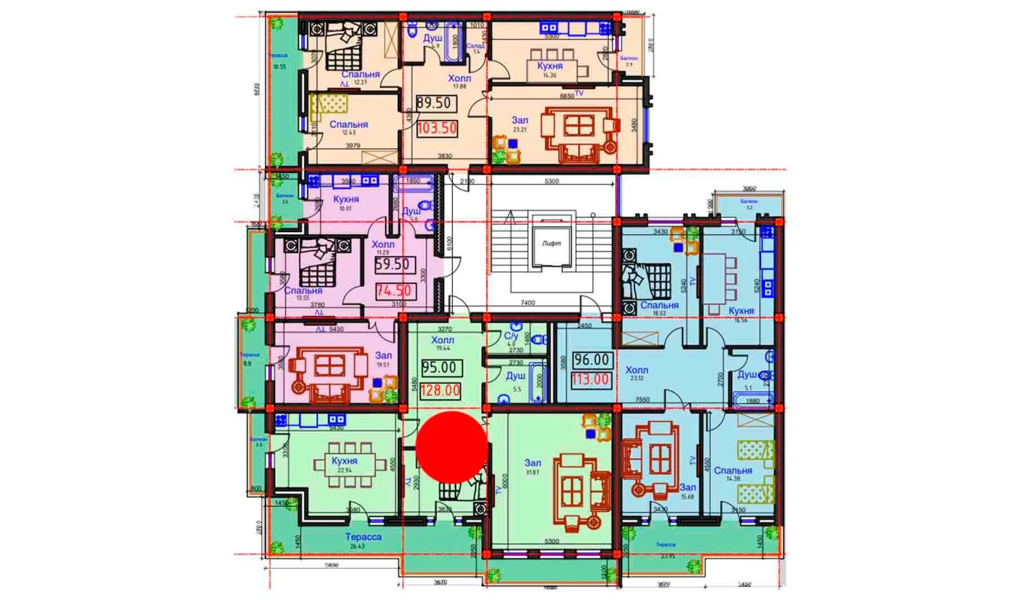 2-комнатная квартира 128 м²  8/8 этаж