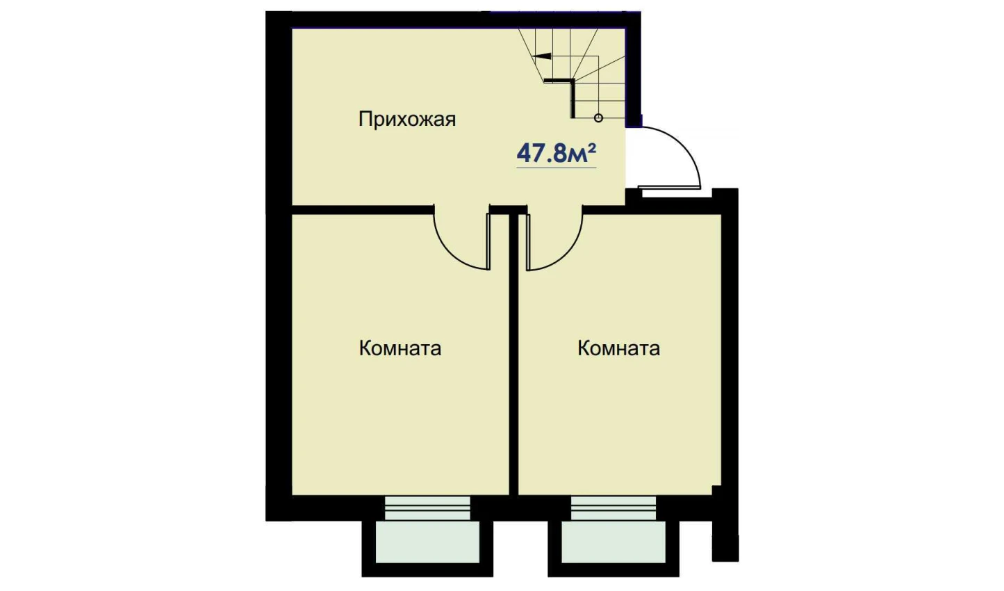 2-xonali xonadon 47.8 m²  1/1 qavat