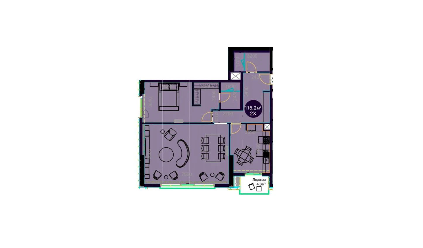 2-комнатная квартира 115.2 м²  21/21 этаж