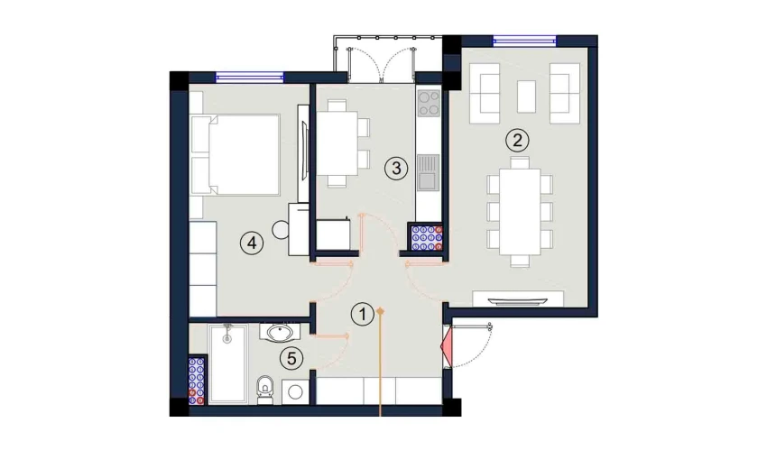 2-xonali xonadon 57.5 m²  6/9 qavat | FLORYA RESIDENCE Turar-joy majmuasi