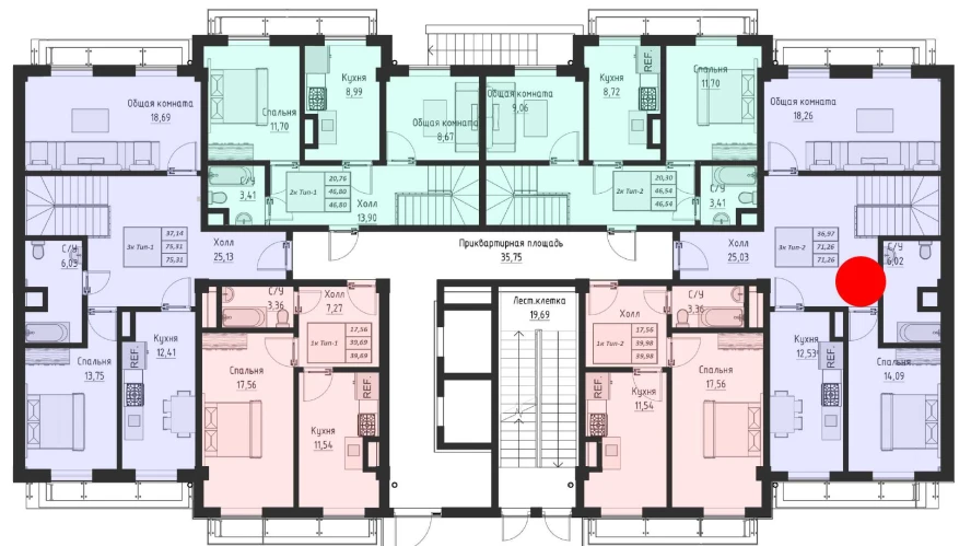 2-комнатная квартира 71.26 м²  1/1 этаж