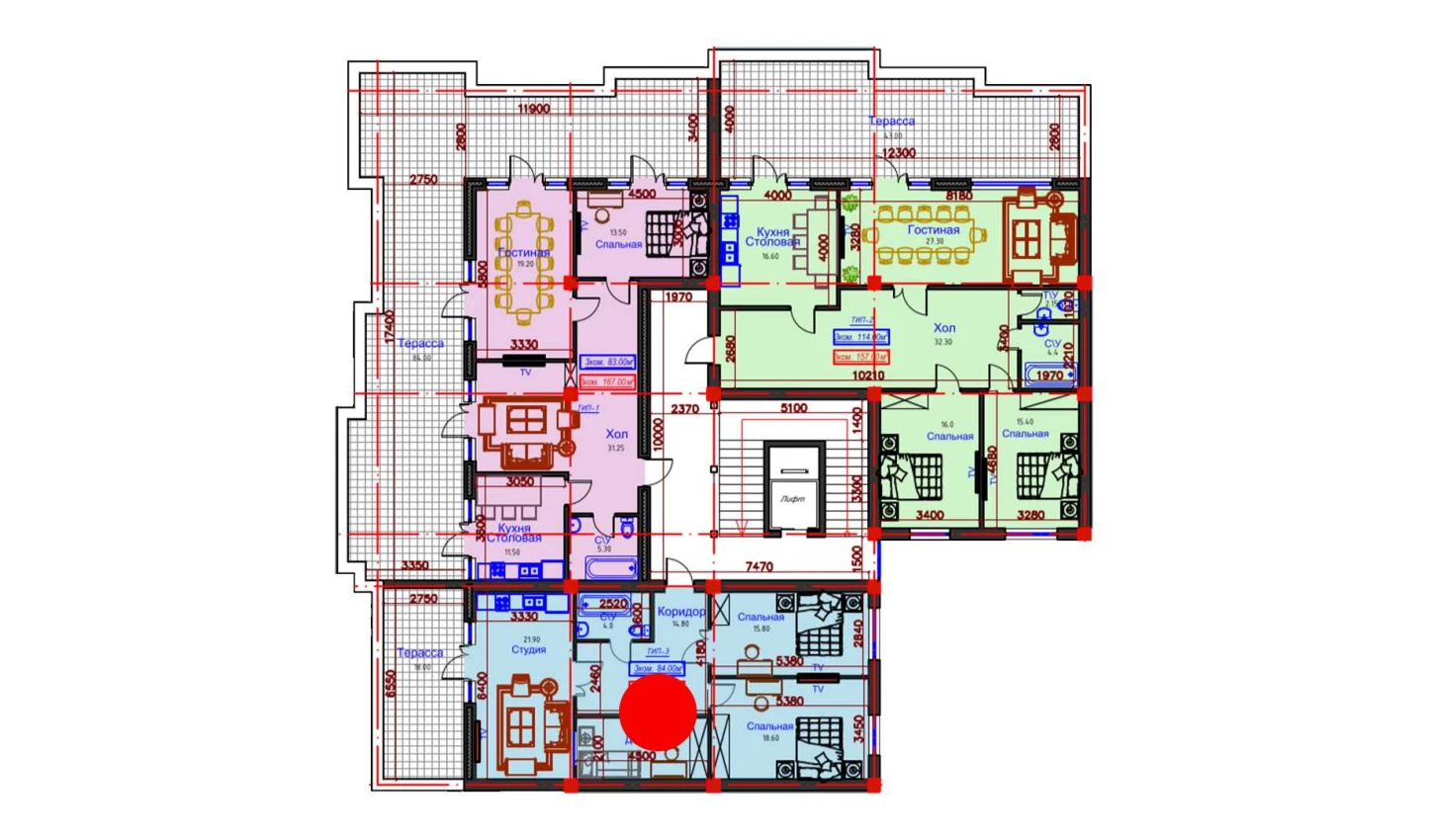 6-комнатная квартира 107 м²  9/9 этаж