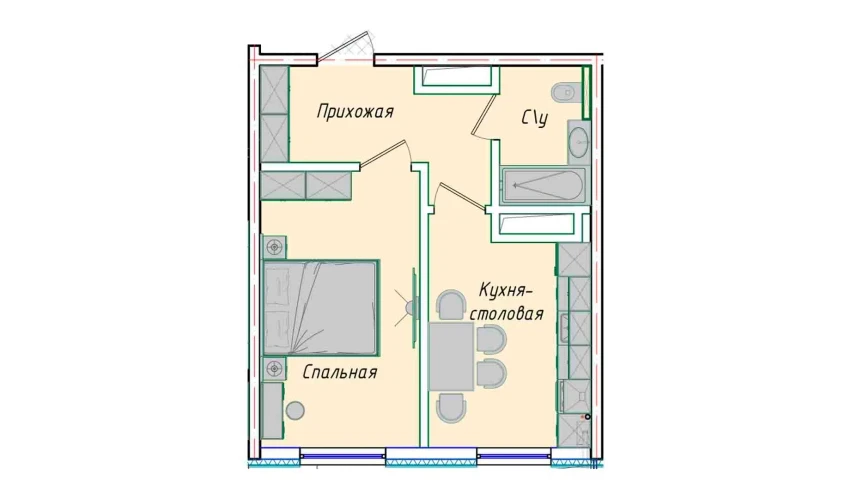 1-xonali xonadon 35.73 m²  1/1 qavat