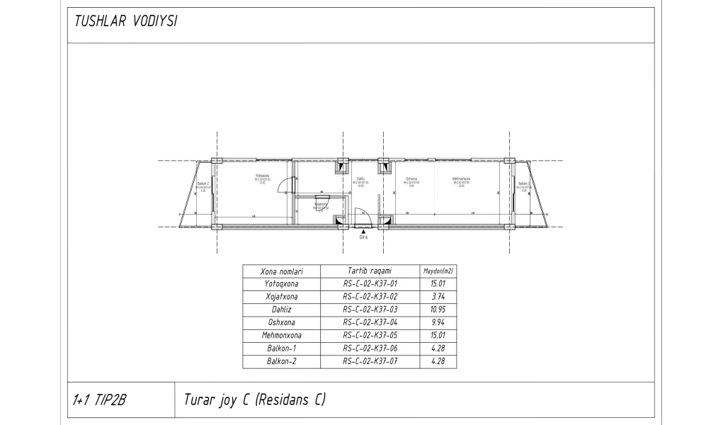 2-xonali xonadon 57.218 m²  2/2 qavat