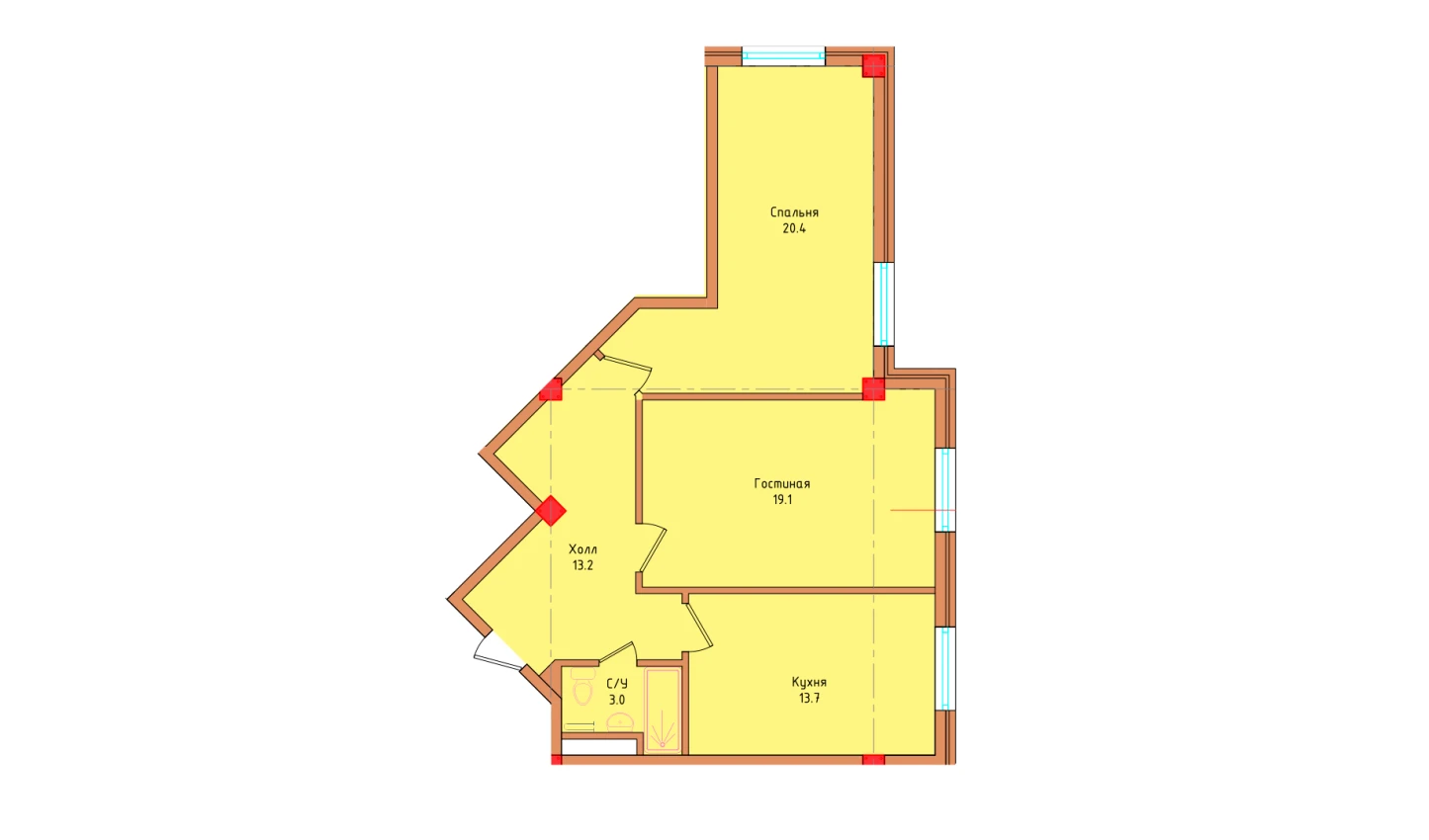 2-комнатная квартира 69.4 м²  8/8 этаж