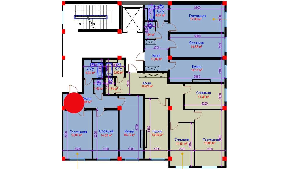 2-комнатная квартира 62.18 м²  10/10 этаж