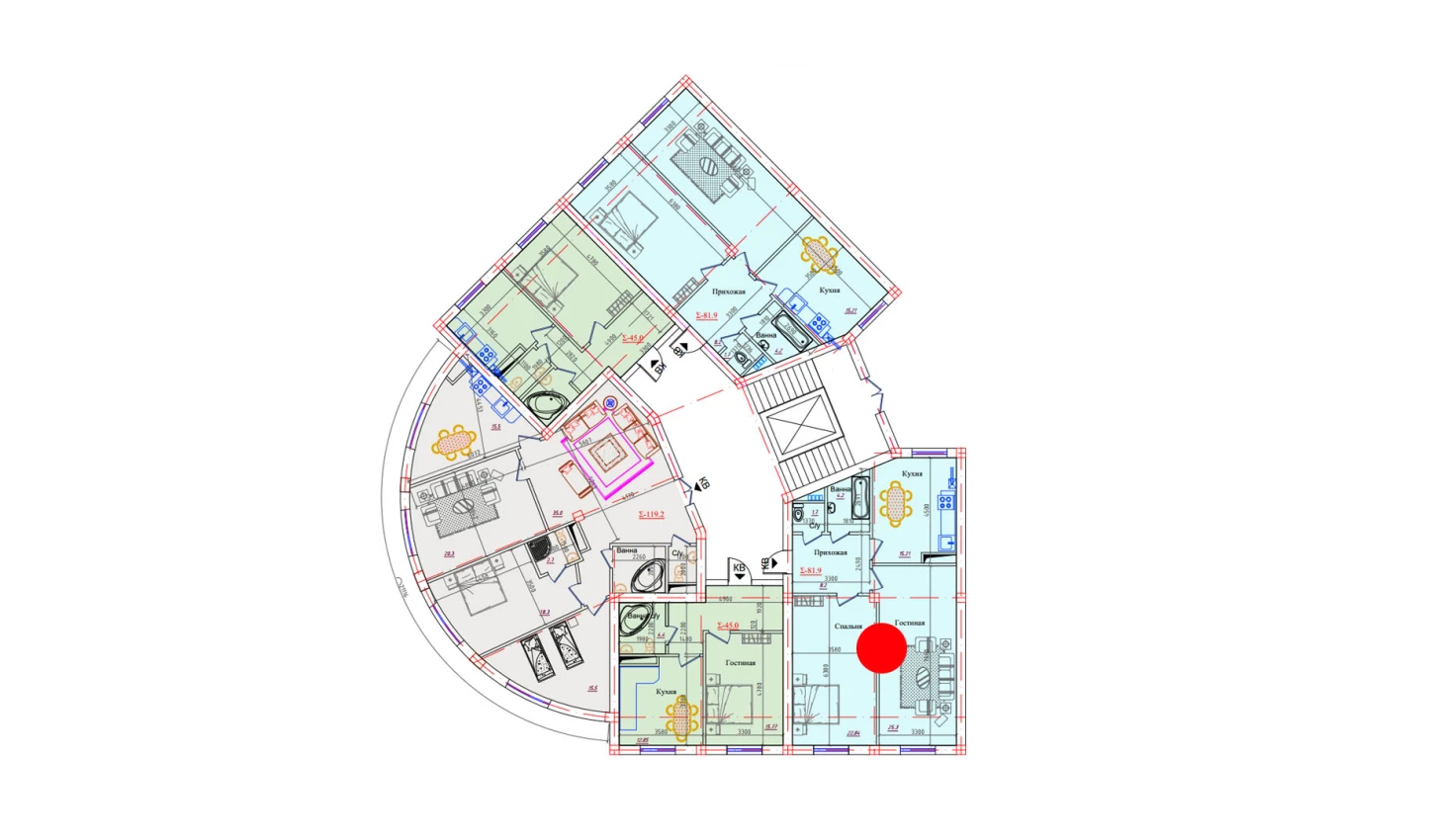 2-xonali xonadon 81.9 m²  6/6 qavat