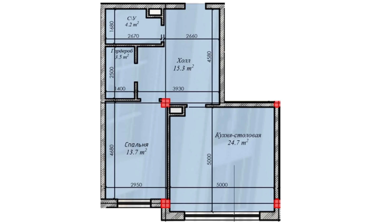 1-xonali xonadon 61.4 m²  2/2 qavat