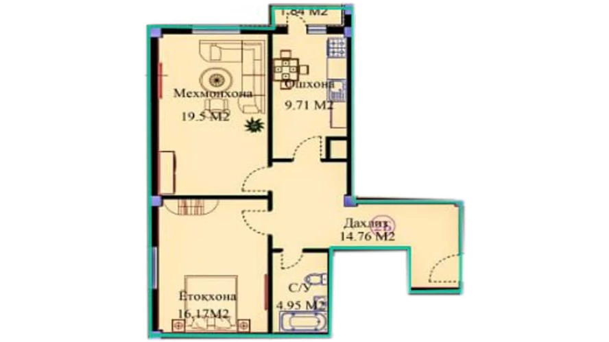 2-комнатная квартира 66.9 м²  12/12 этаж