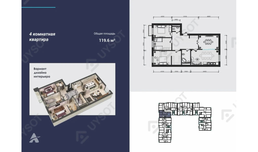 4-комнатная квартира 119.6 м²  13/13 этаж