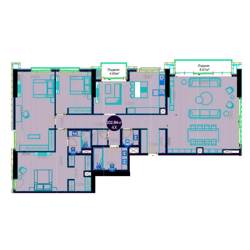 4-xonali xonadon 202.84 m²  19/19 qavat