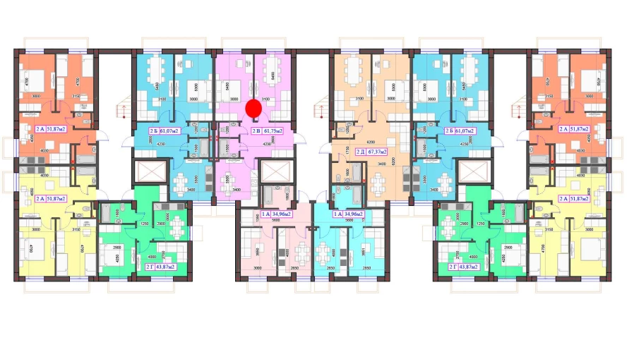 2-комнатная квартира 61.75 м²  0/0 этаж