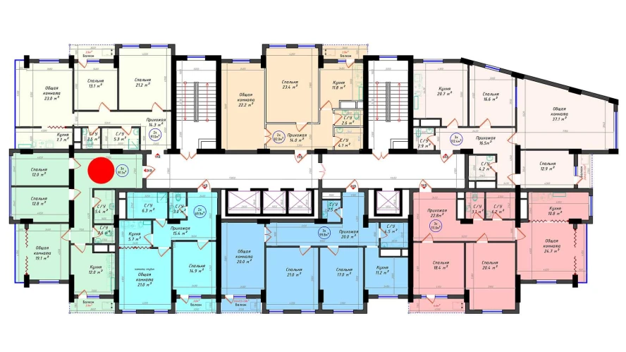 3-комнатная квартира 91.1 м²  7/7 этаж