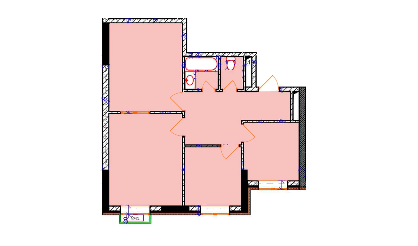 3-комнатная квартира 61.5 м²  1/1 этаж