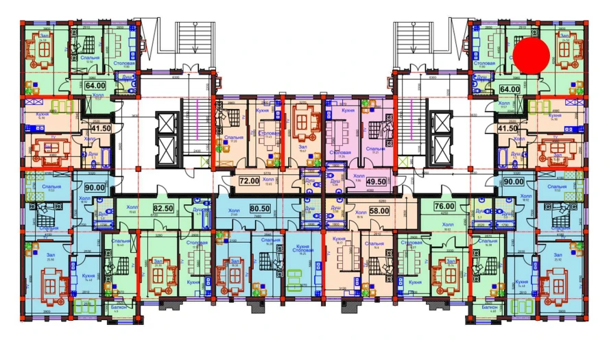 2-xonali xonadon 64 m²  1/1 qavat