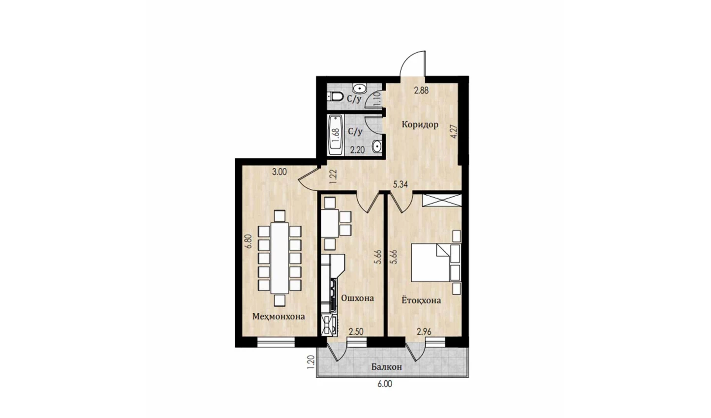 2-комнатная квартира 83.8 м²  6/6 этаж