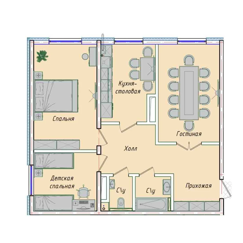 3-xonali xonadon 79.1 m²  1/1 qavat