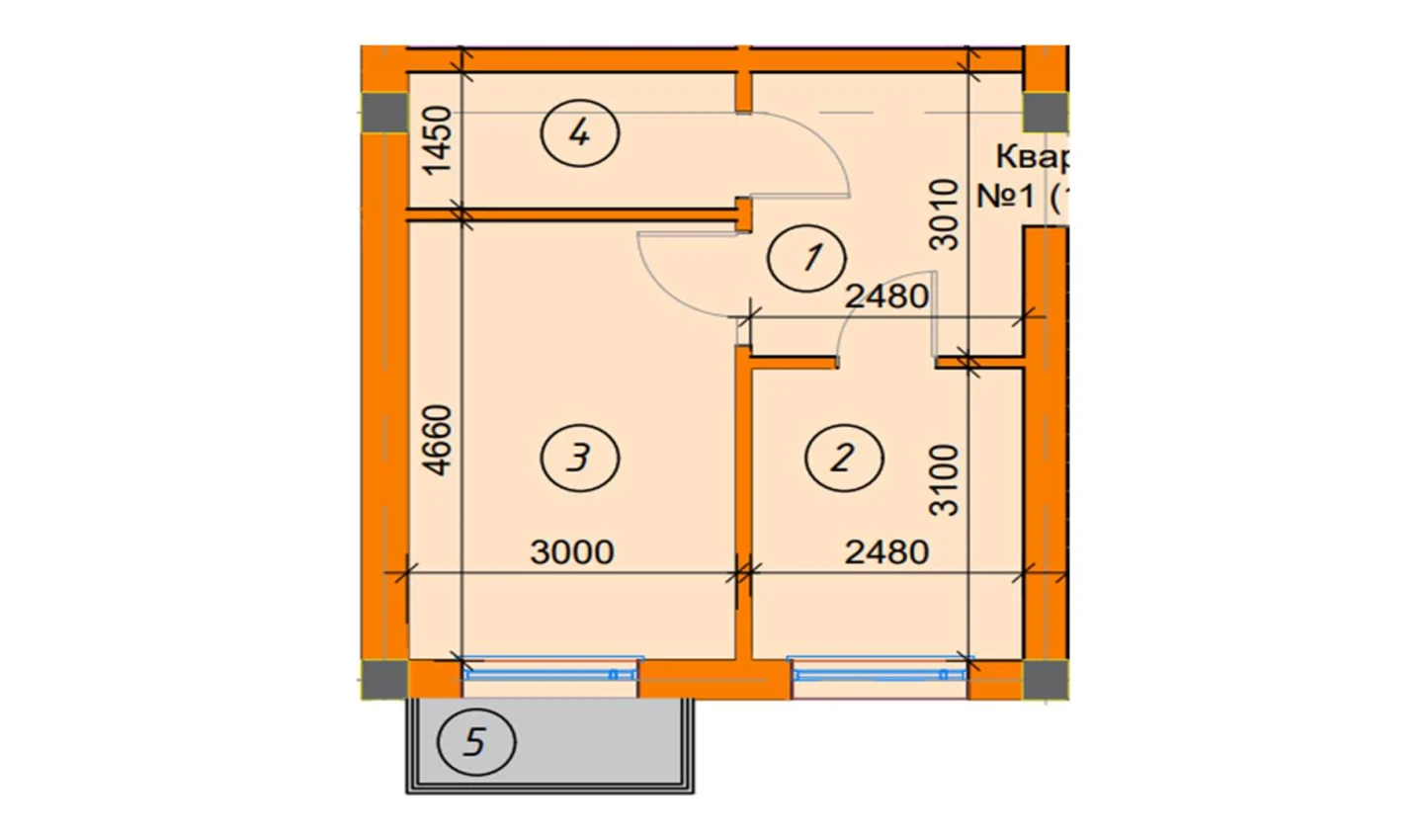 1-комнатная квартира 33.49 м²  2/2 этаж