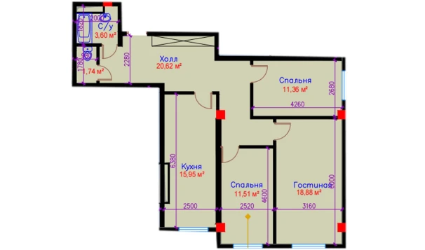 3-комнатная квартира 83.66 м²  10/10 этаж