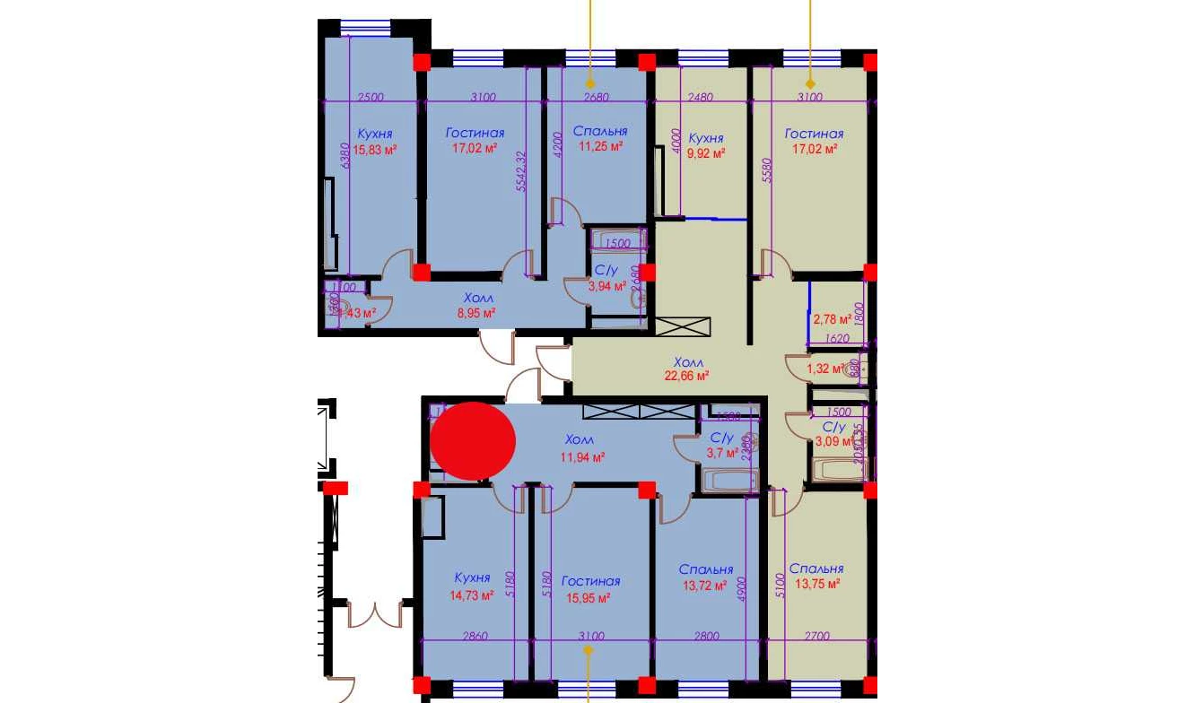 2-xonali xonadon 63.95 m²  10/10 qavat