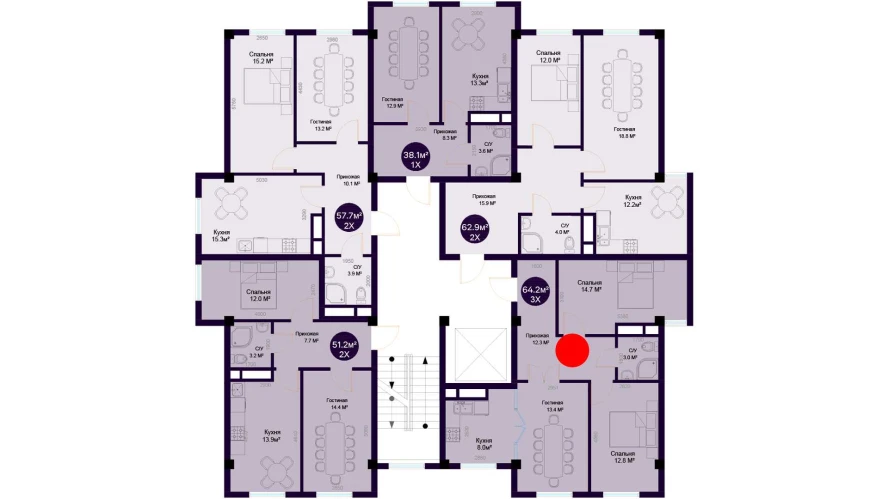 3-комнатная квартира 64.2 м²  7/7 этаж