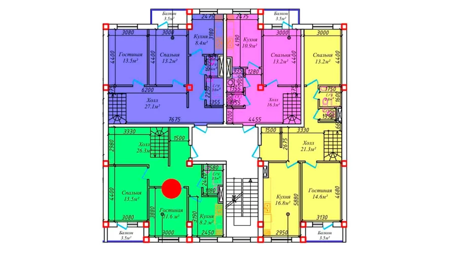 2-комнатная квартира 68 м²  5/5 этаж