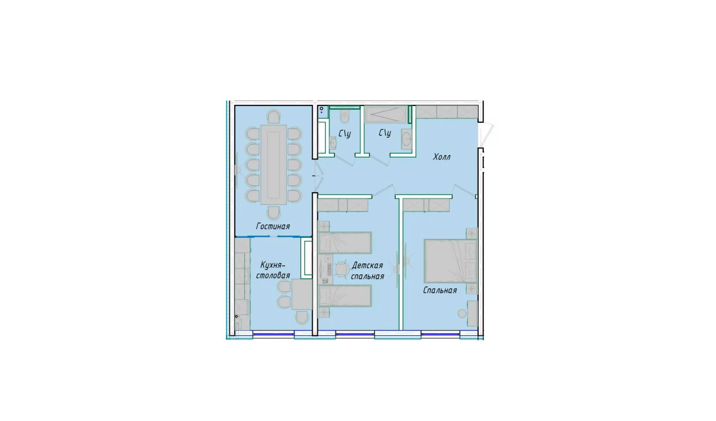 3-комнатная квартира 76.66 м²  1/1 этаж