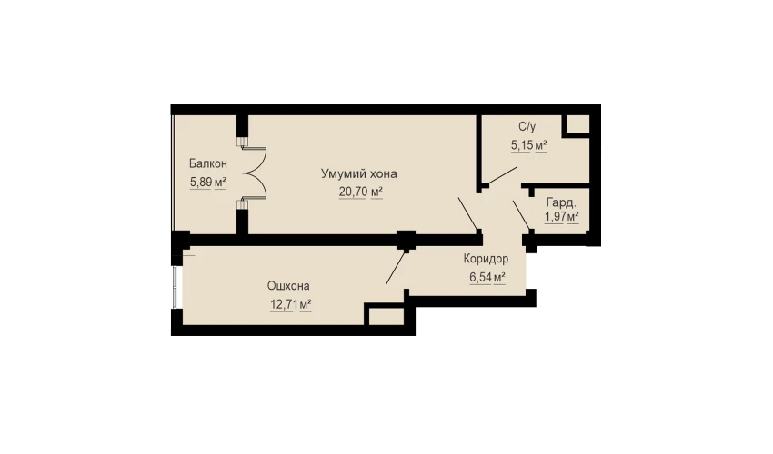 1-xonali xonadon 53 m²  13/13 qavat