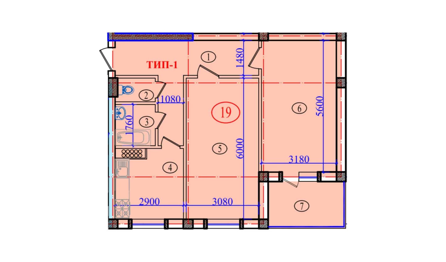 2-комнатная квартира 77.6 м²  5/5 этаж