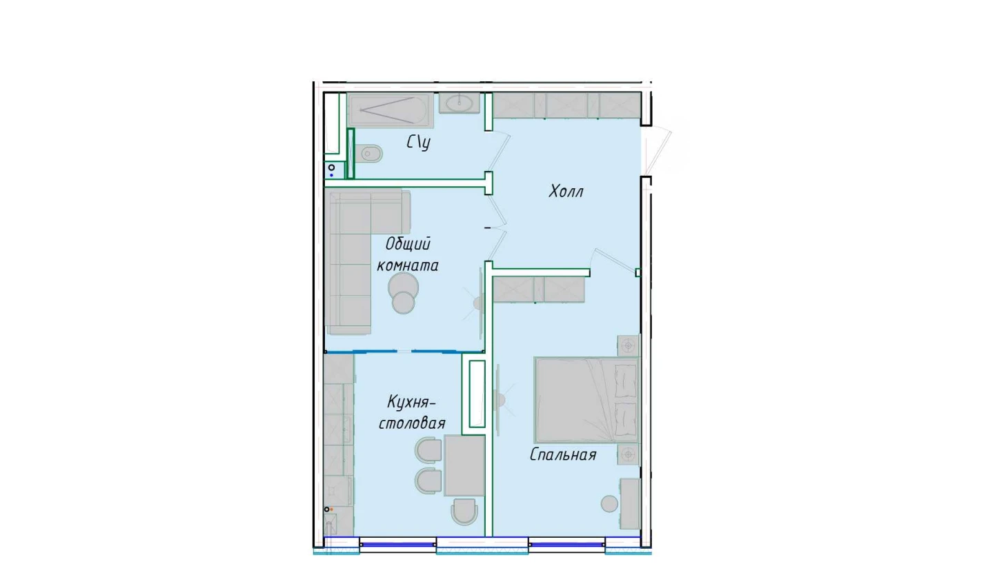 2-комнатная квартира 50.85 м²  1/1 этаж