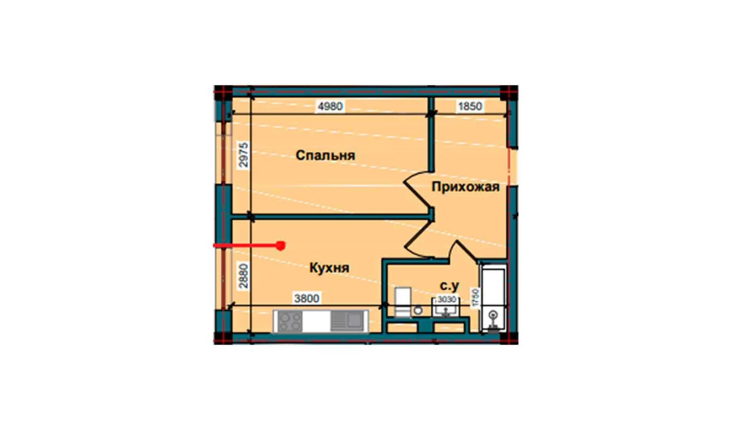 1-комнатная квартира 41.5 м²  2/2 этаж